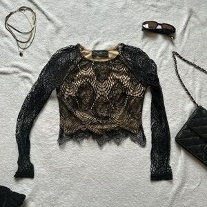AKIRA Black and Gold Lace Blouse
